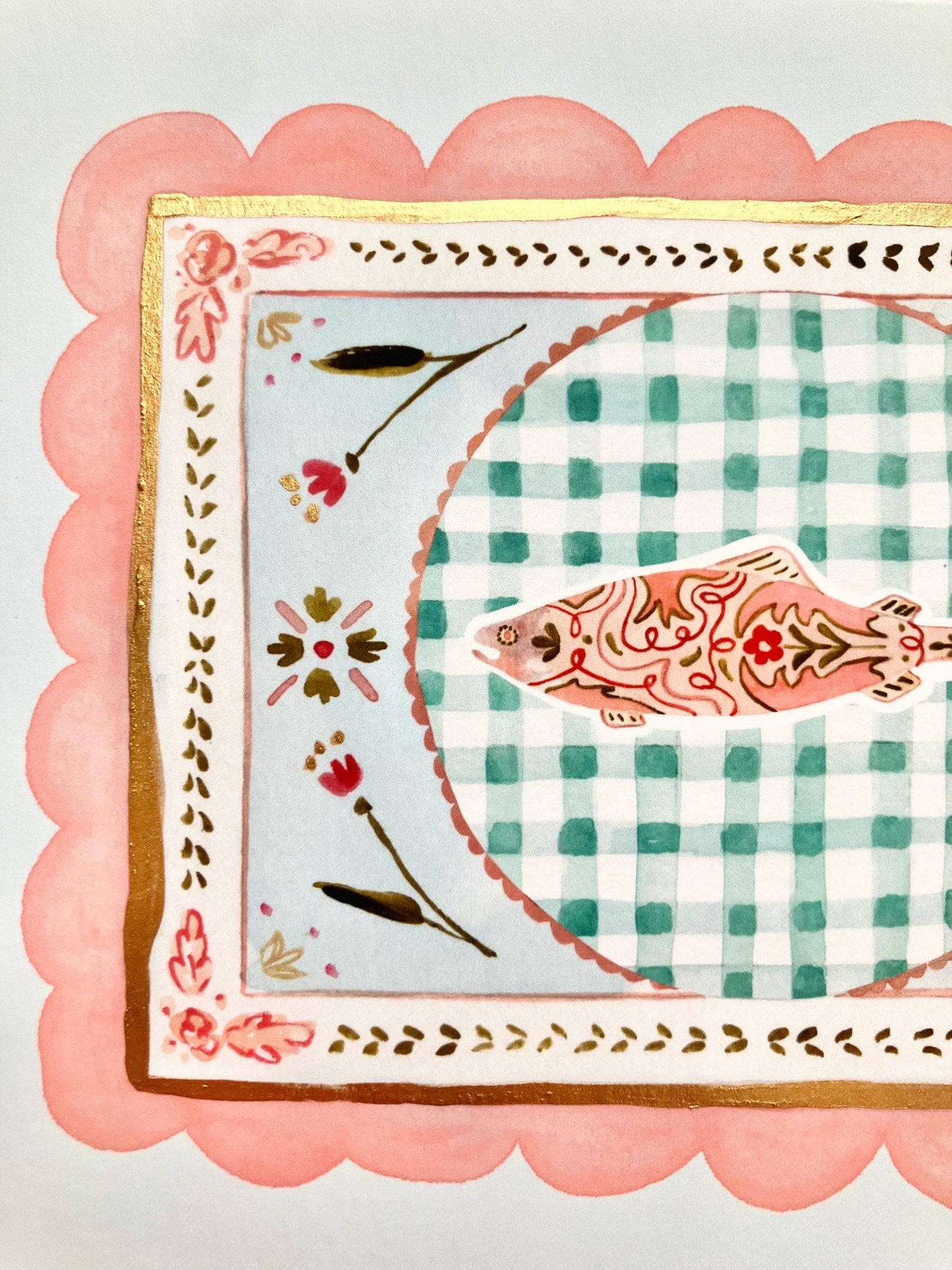 Golden Fish Print with Handpainted Details