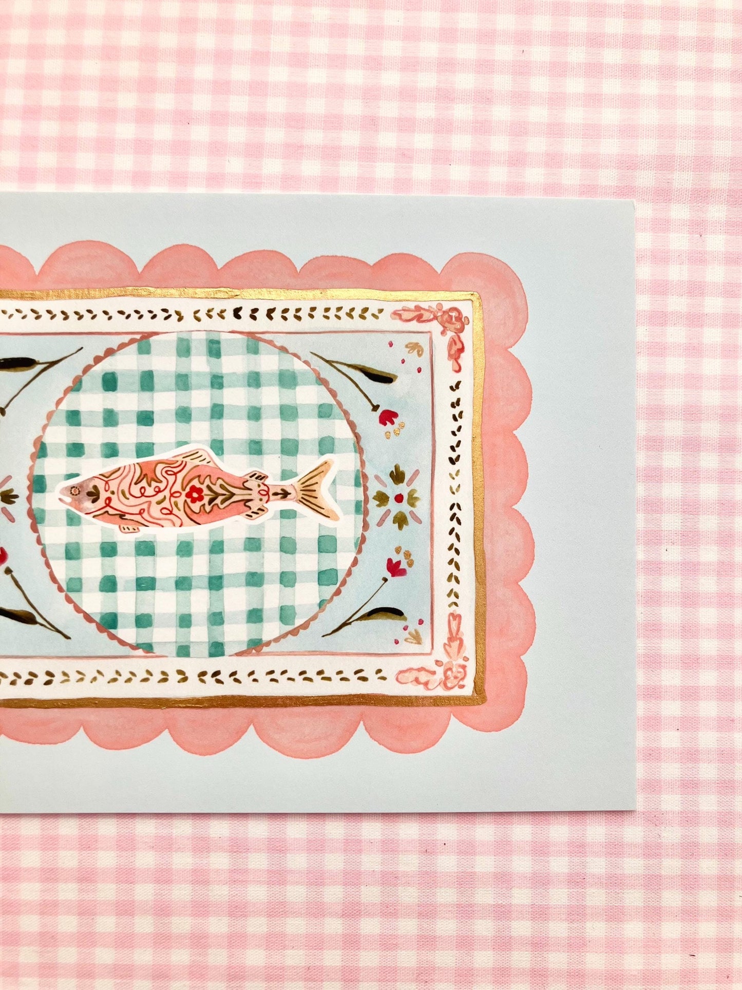 Golden Fish Print with Handpainted Details