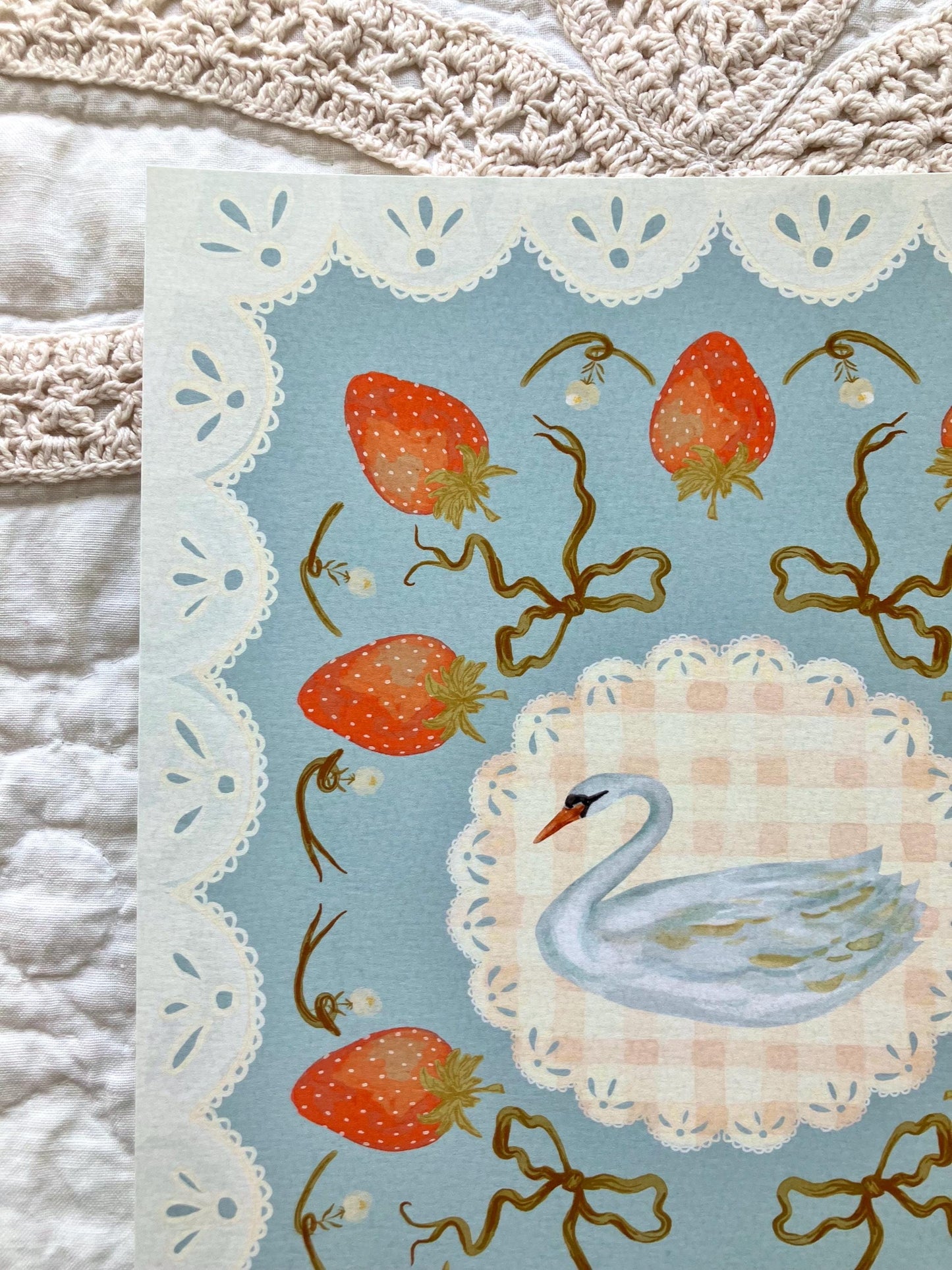 Strawberries and Swans Print