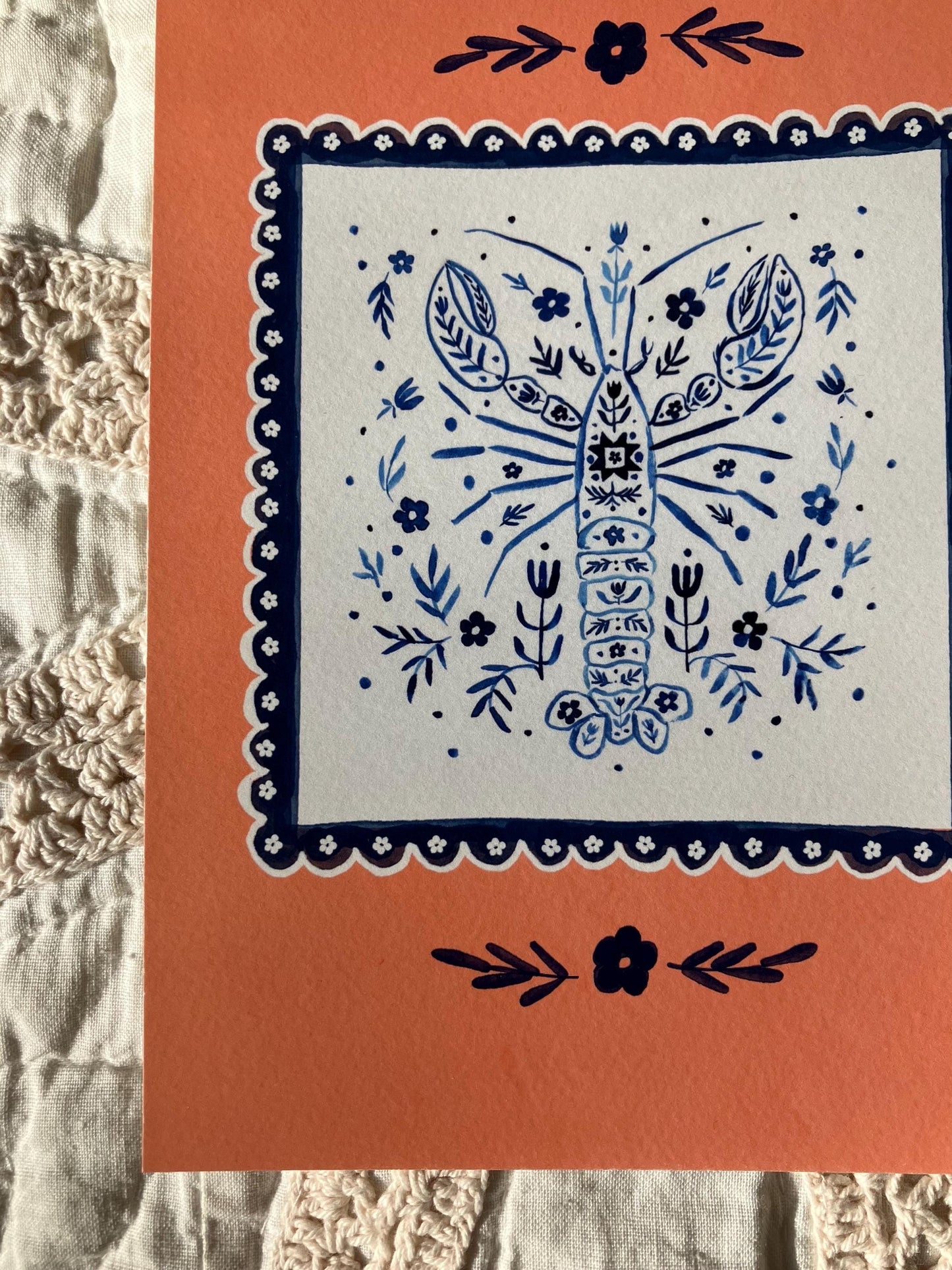 Delft Blue Lobster Print