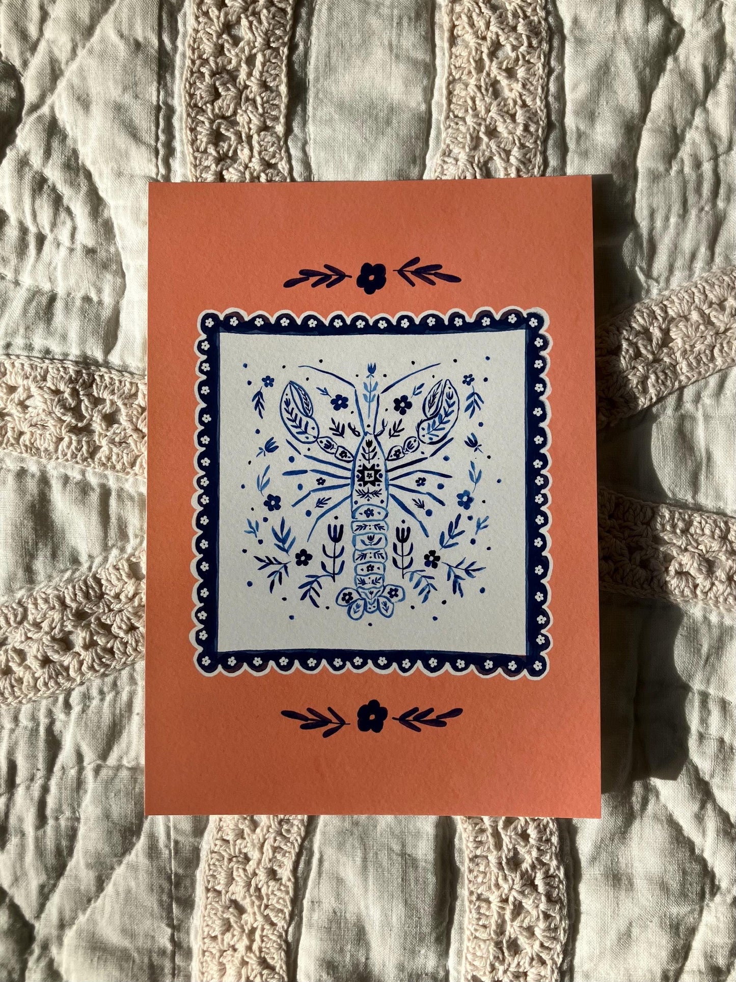 Delft Blue Lobster Print