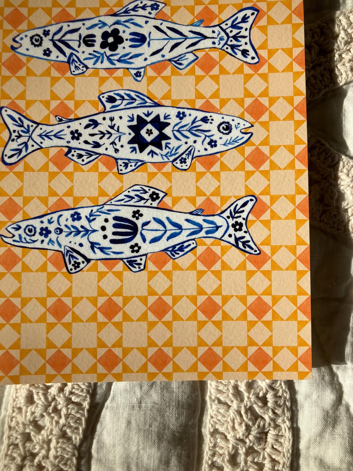 Delft Blue Fish Print