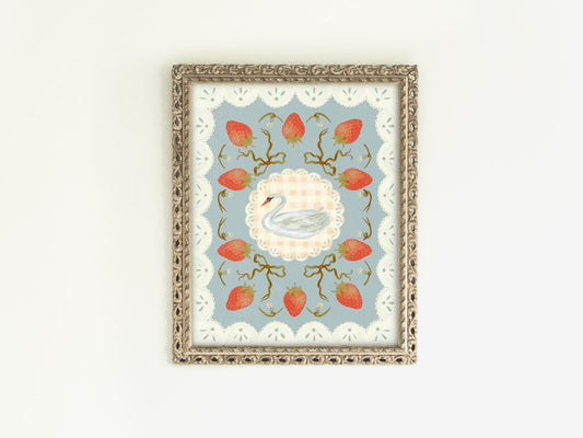 Strawberries and Swans Print