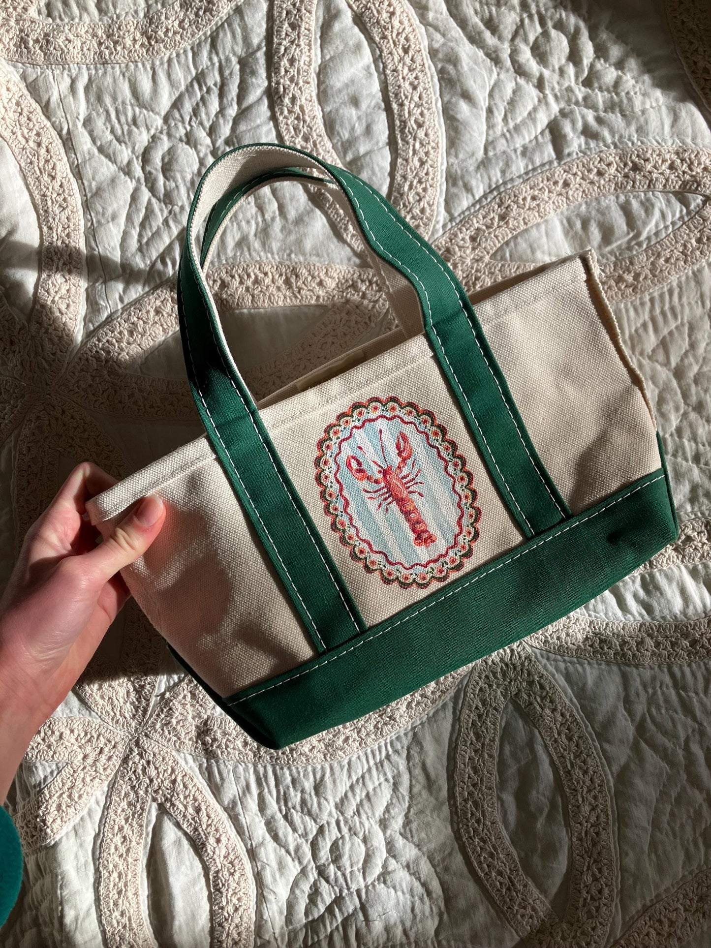 Handpainted Lobster Mini Tote Bag