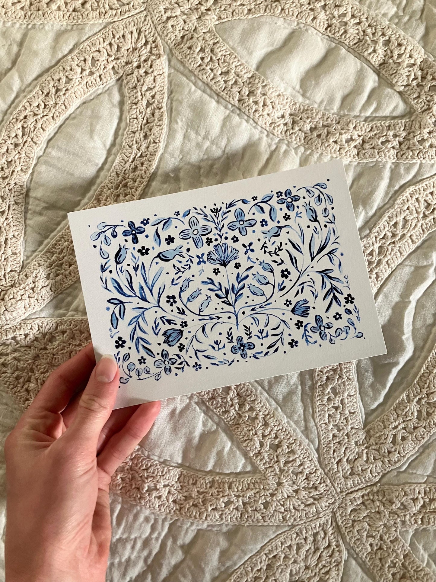 Blue and White Floral no. 1 Print