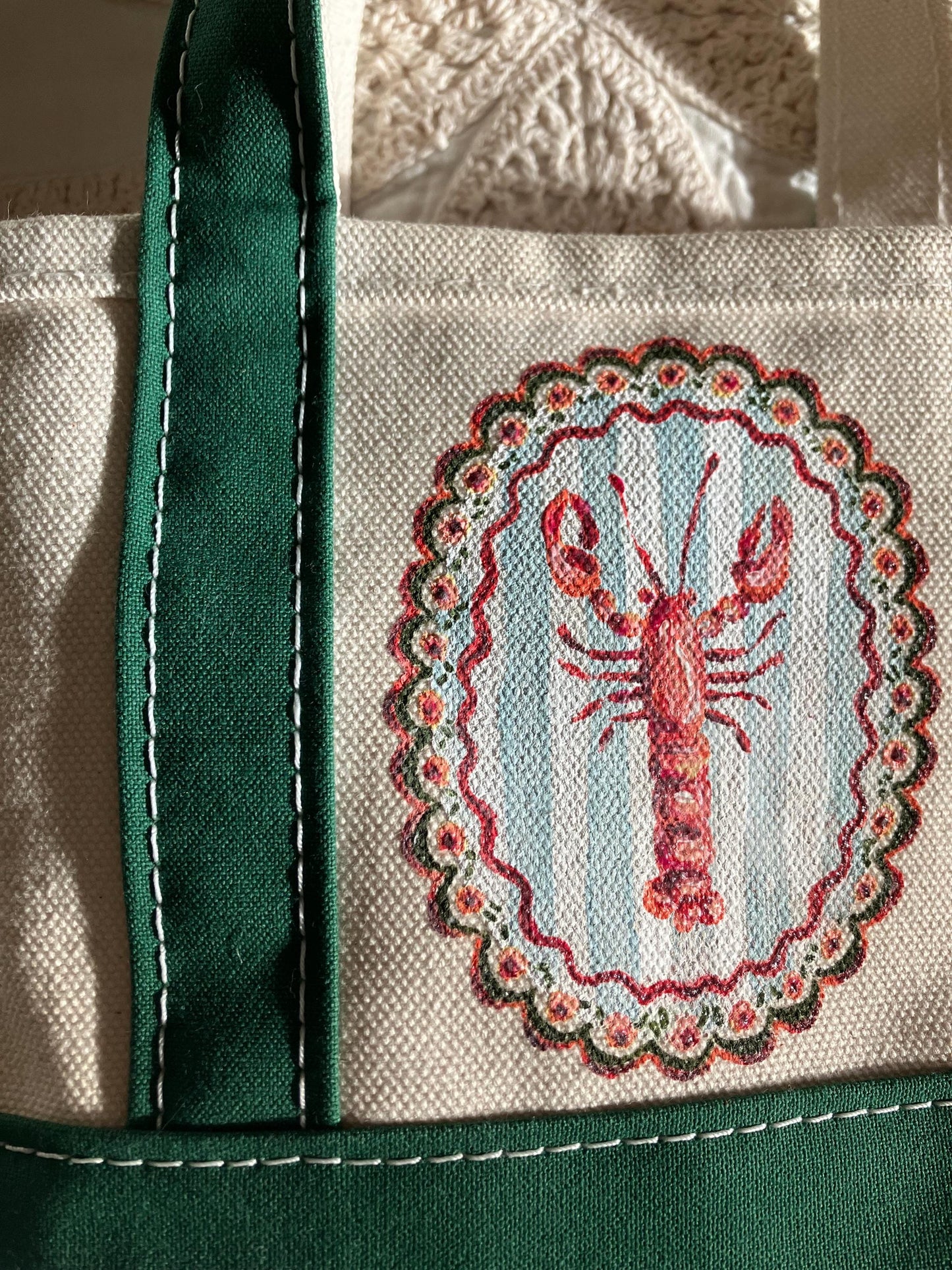 Handpainted Lobster Mini Tote Bag