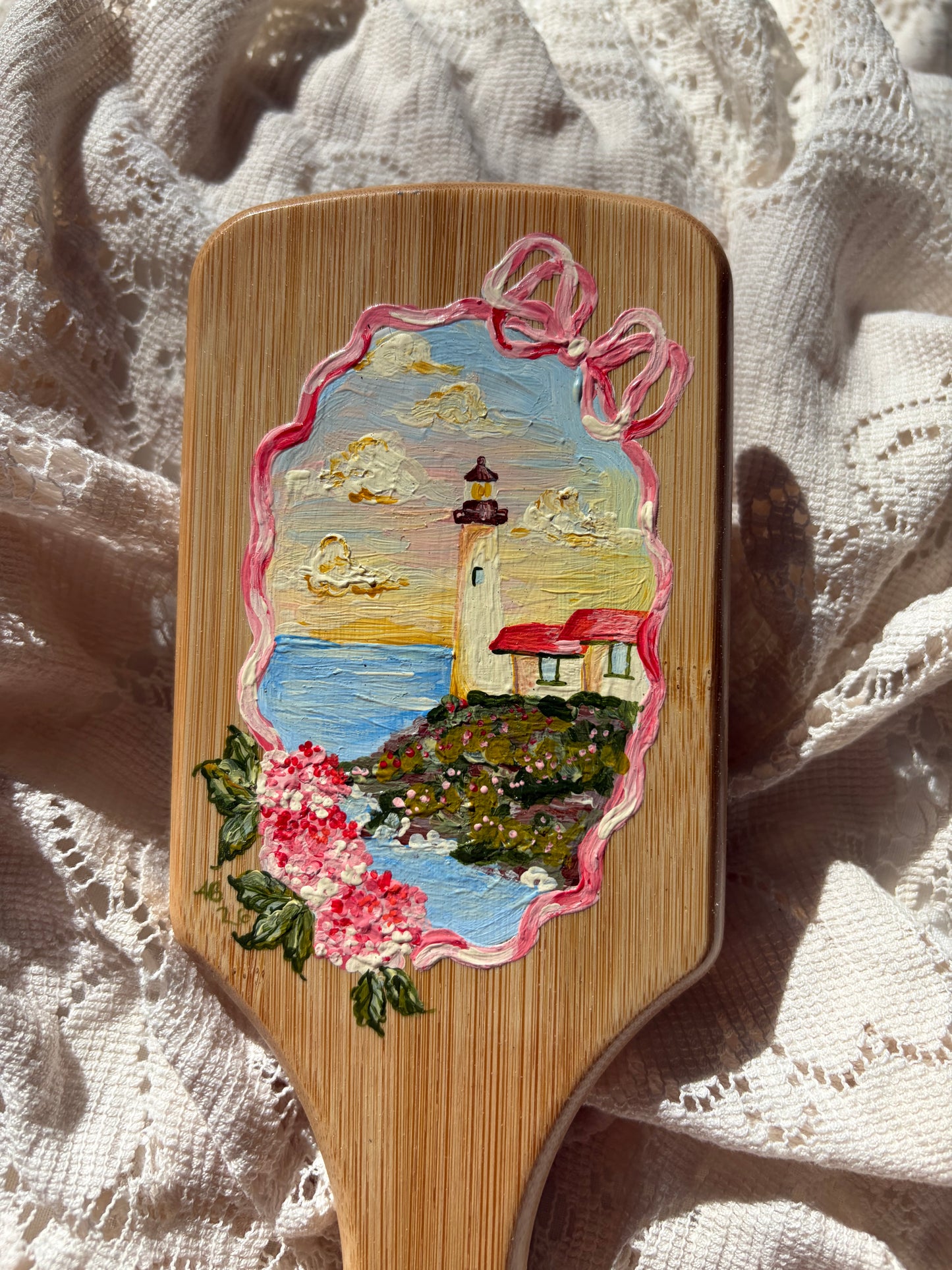 Portland Headlight no. 2 Hand Painted Hairbrush