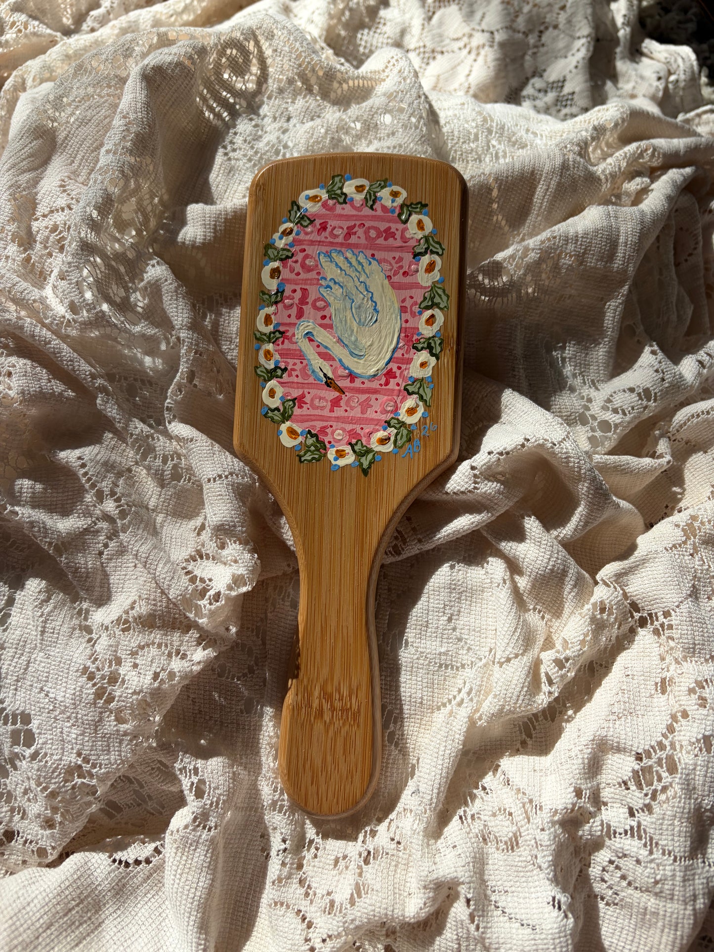 Swan no. 3 Hand Painted Hairbrush