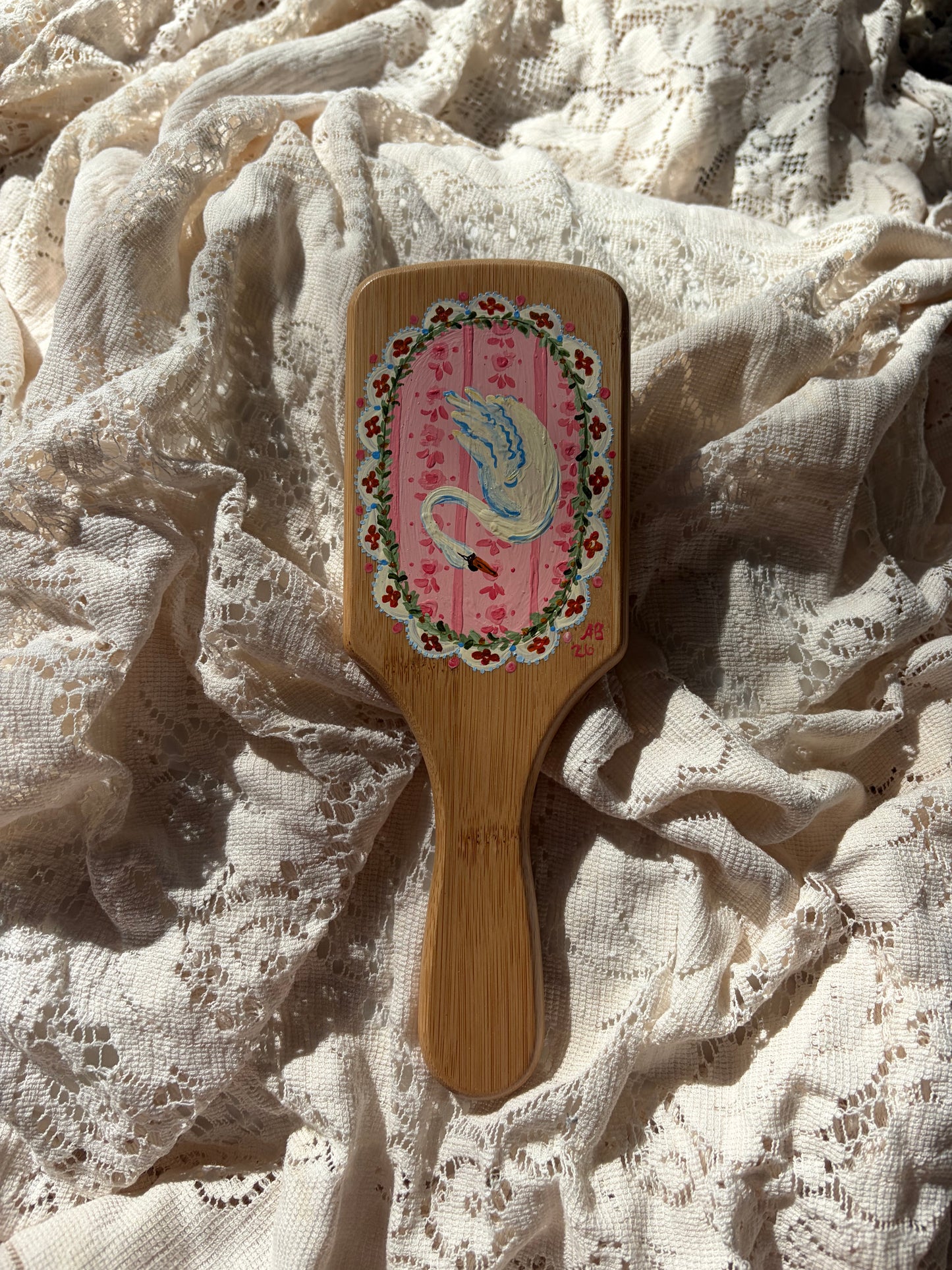 Swan no. 2 Hand Painted Hairbrush