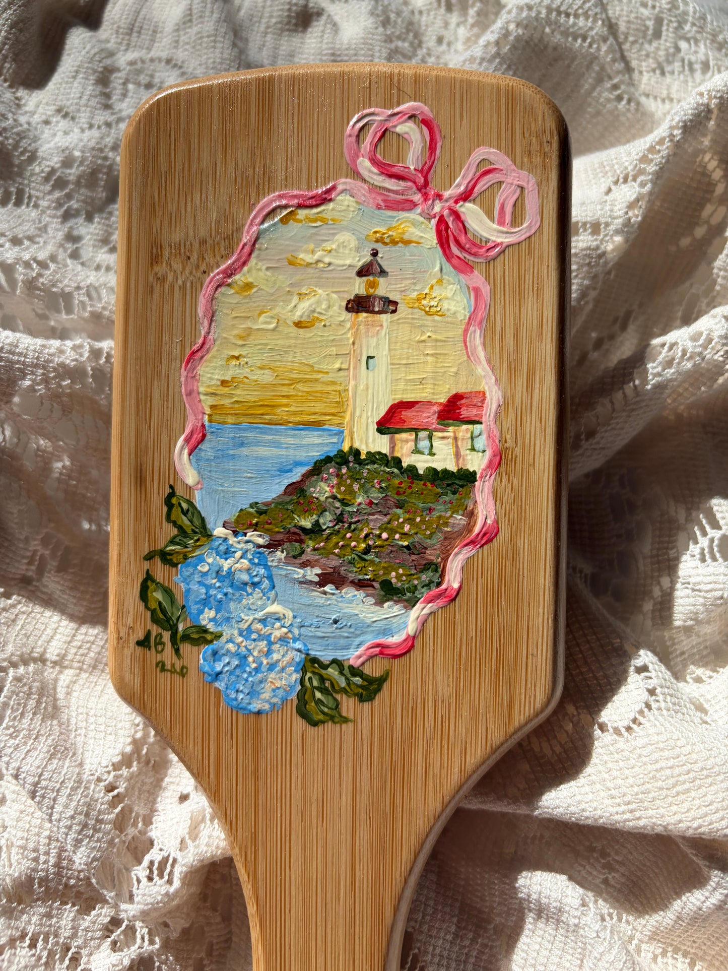 Portland Headlight no. 3 Hand Painted Hairbrush