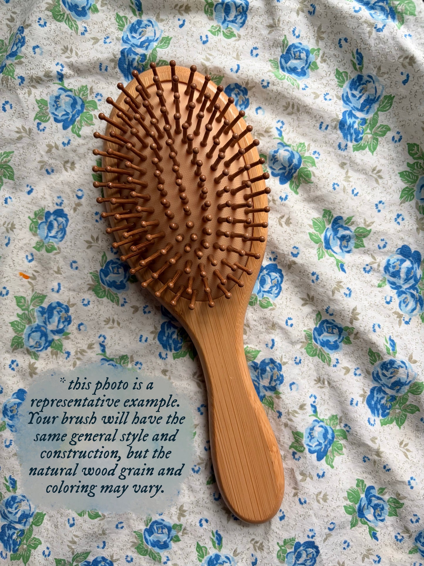 representative example of the front of the brush. Your brush will have the same general style and construction, but the natural wood grain and coloring may vary.