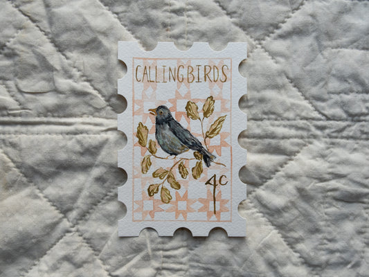 4th Day of Christmas Stamp - Original Artwork