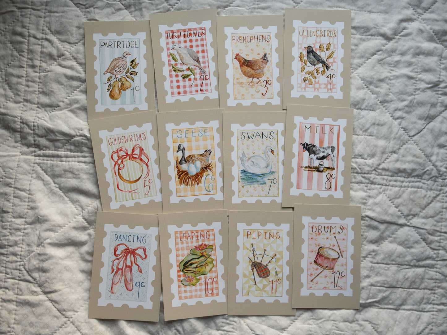 *MISPRINTS* 12 Days of Christmas Stamp Print Bundle