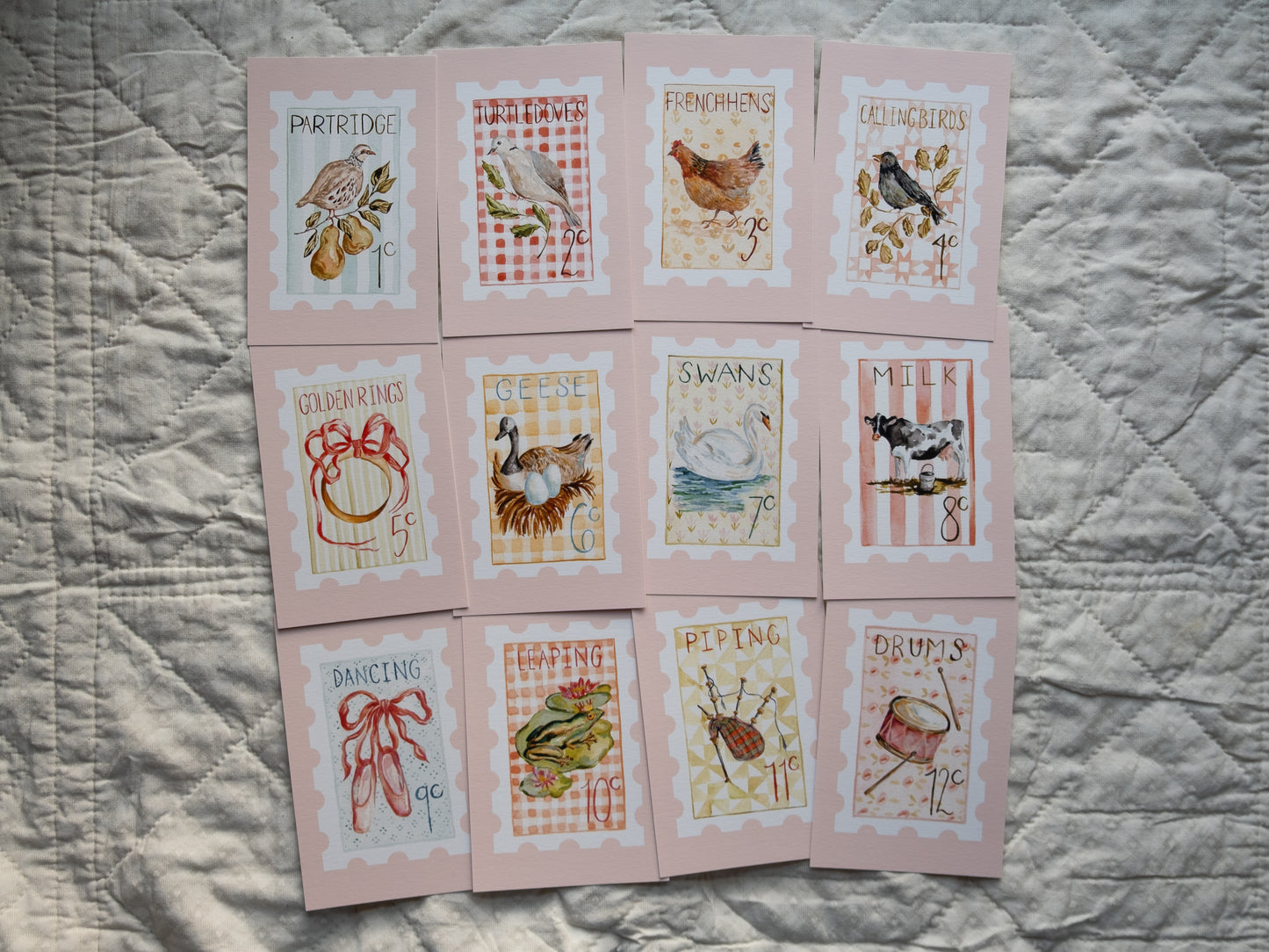 *MISPRINTS* 12 Days of Christmas Stamp Print Bundle