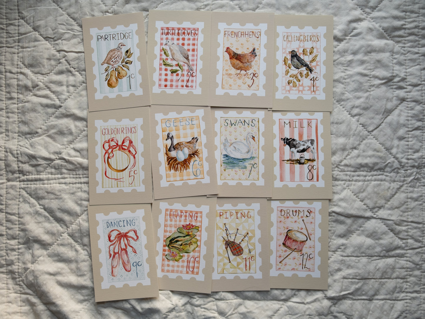 *MISPRINTS* 12 Days of Christmas Stamp Print Bundle