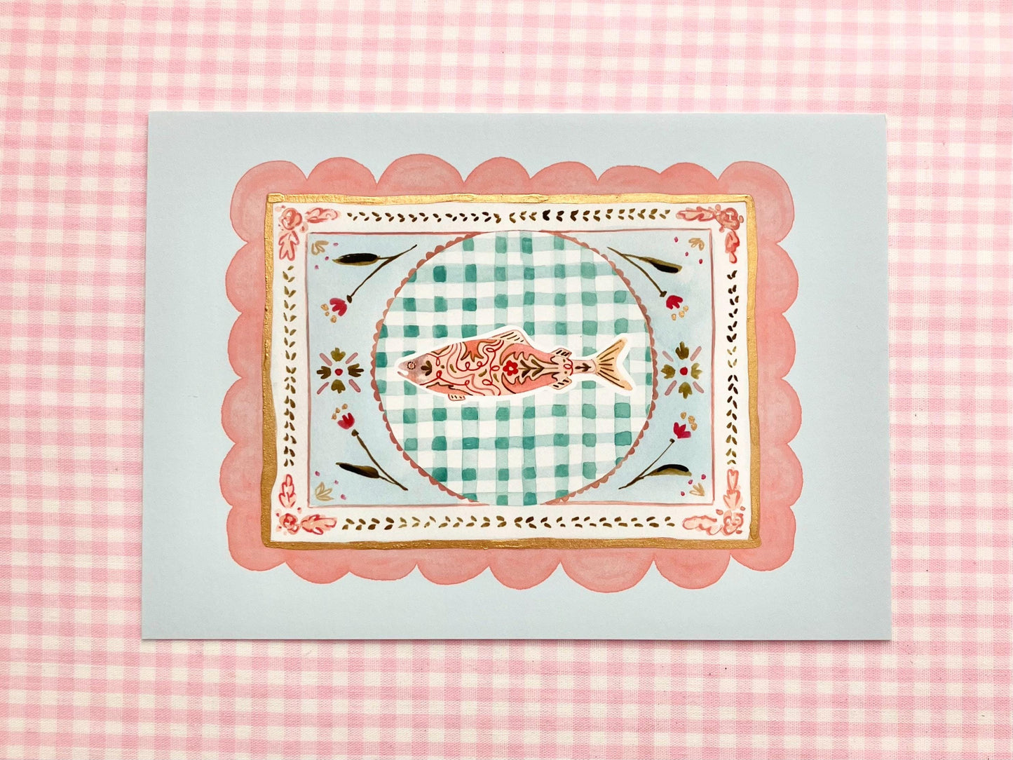 Golden Fish Print with Handpainted Details