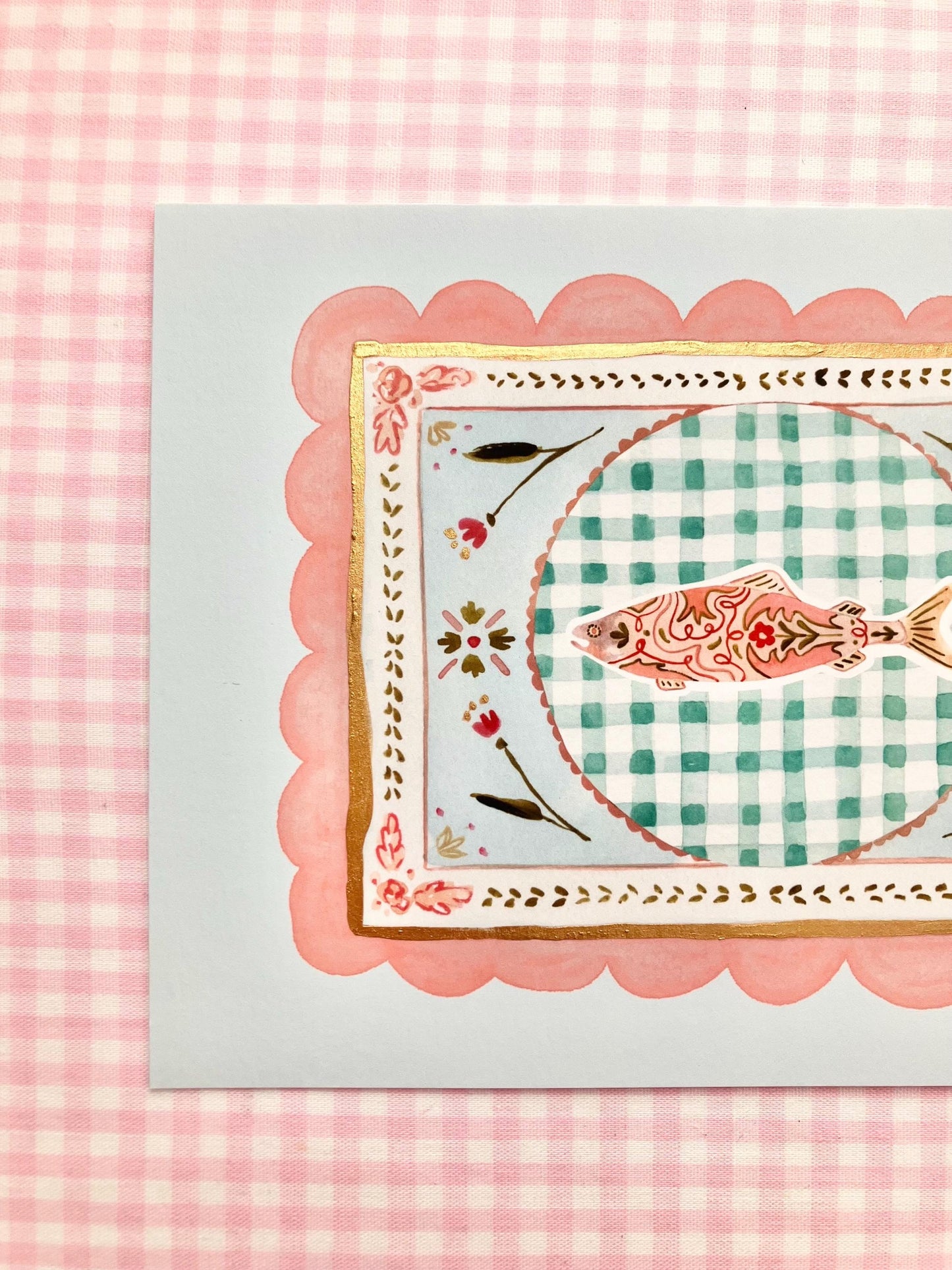 Golden Fish Print with Handpainted Details