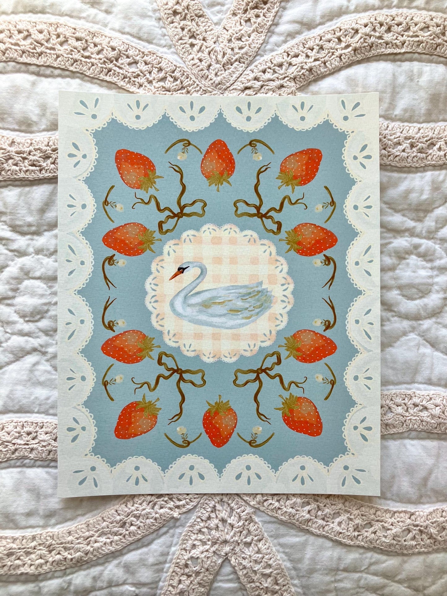 Strawberries and Swans Print