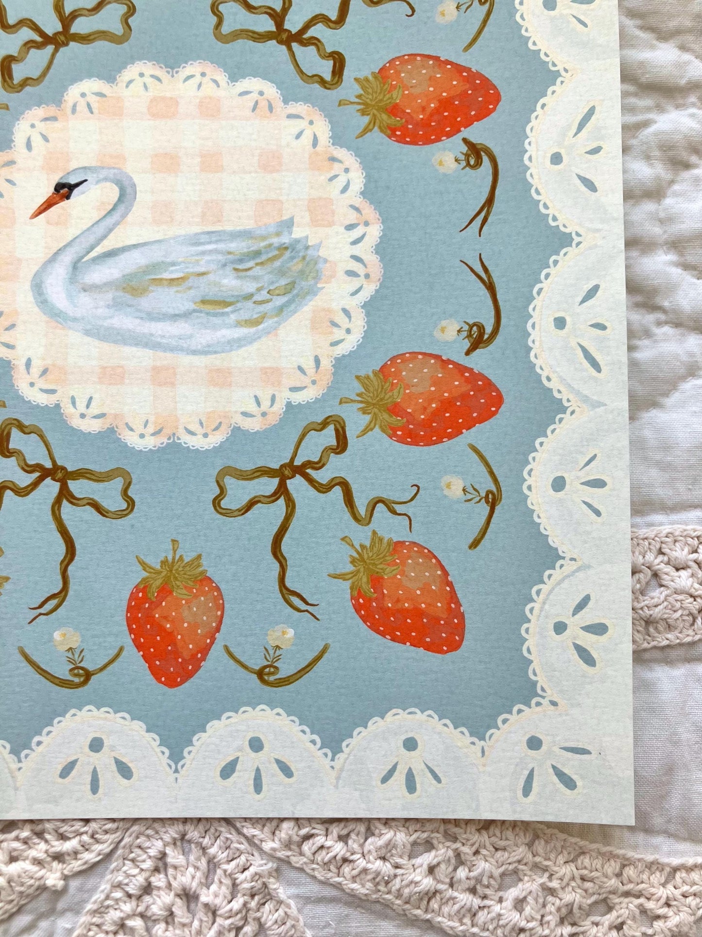 Strawberries and Swans Print