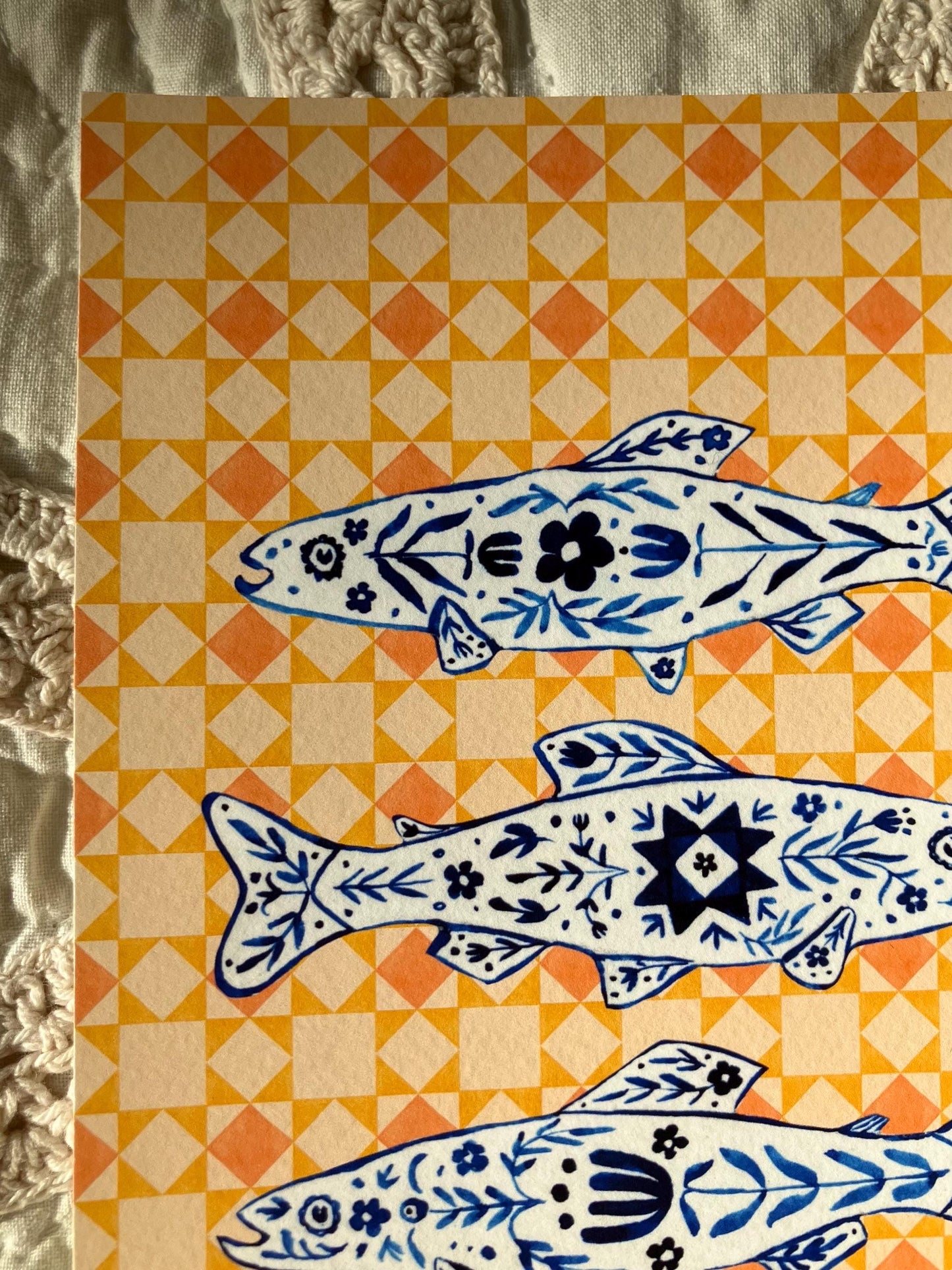 Delft Blue Fish Print