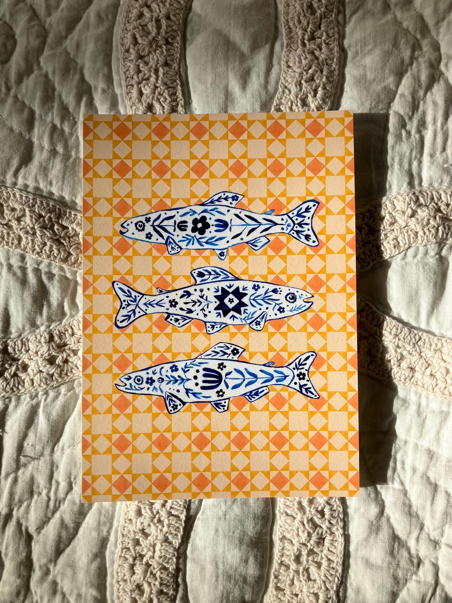 Delft Blue Fish Print