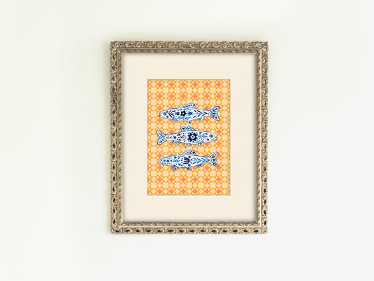 Delft Blue Fish Print