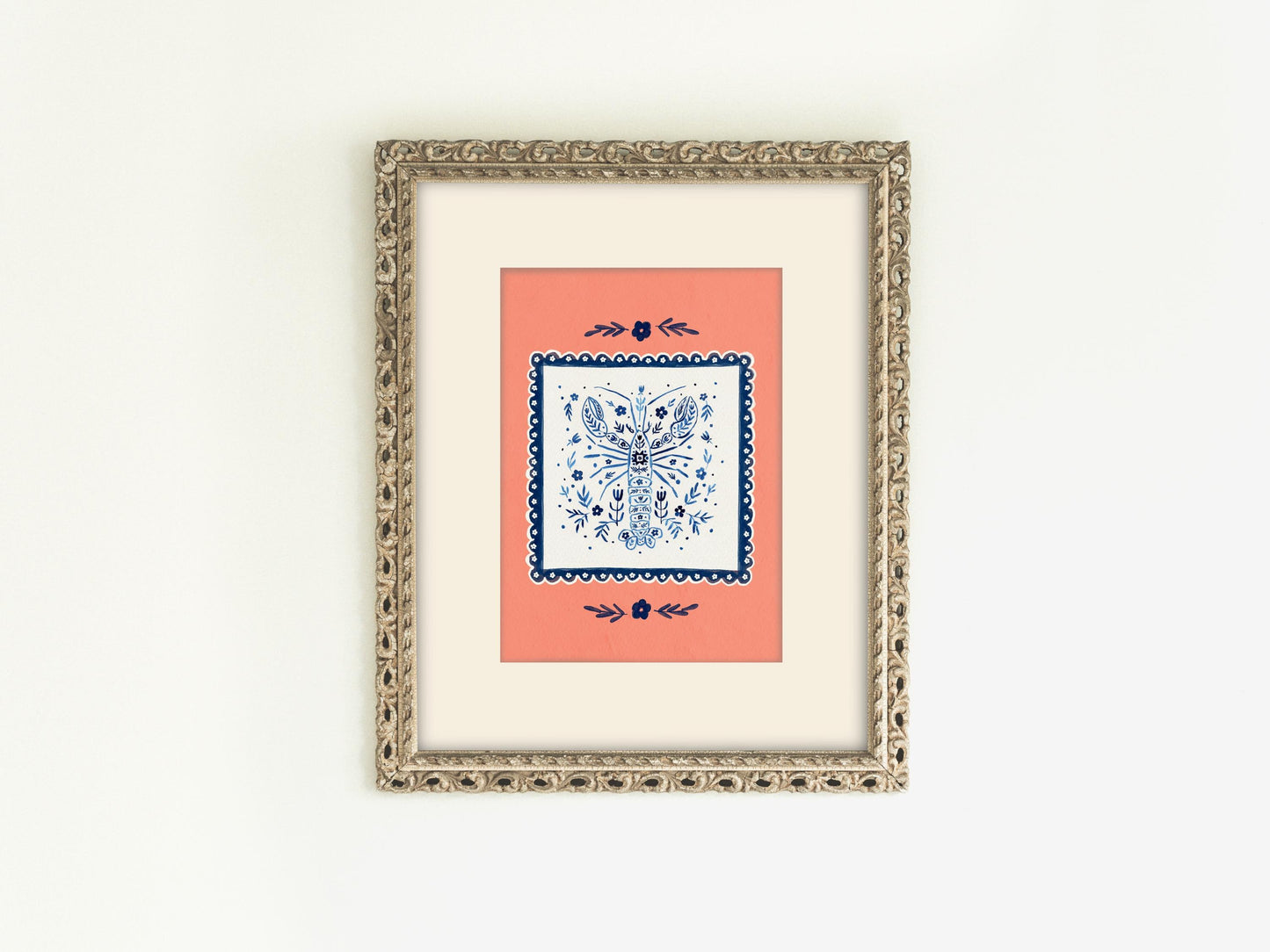 Delft Blue Lobster Print