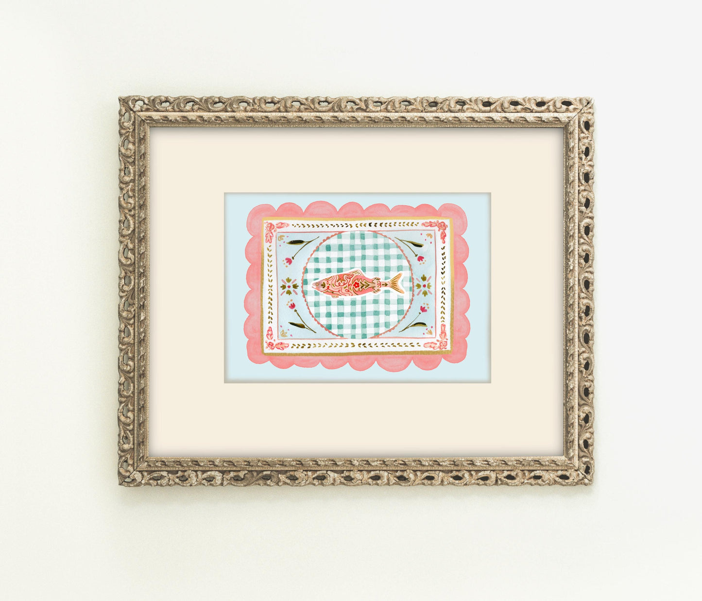 Golden Fish Print with Handpainted Details