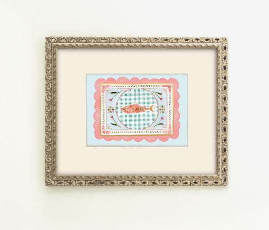 Golden Fish Print with Handpainted Details