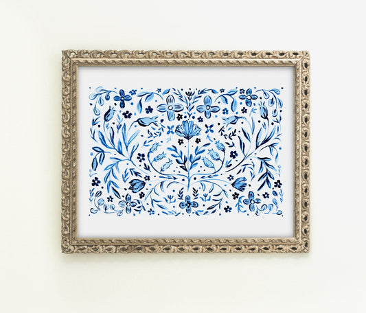 Blue and White Floral no. 1 Print